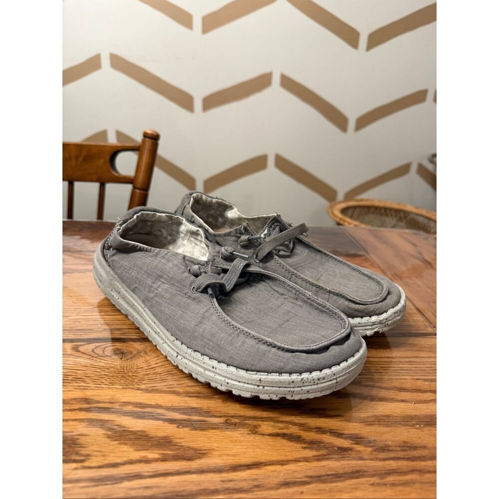 Hey Dude Iron Gray Round Toe Lace Up Wally Stretch Slip On Casual Shoes Size 8